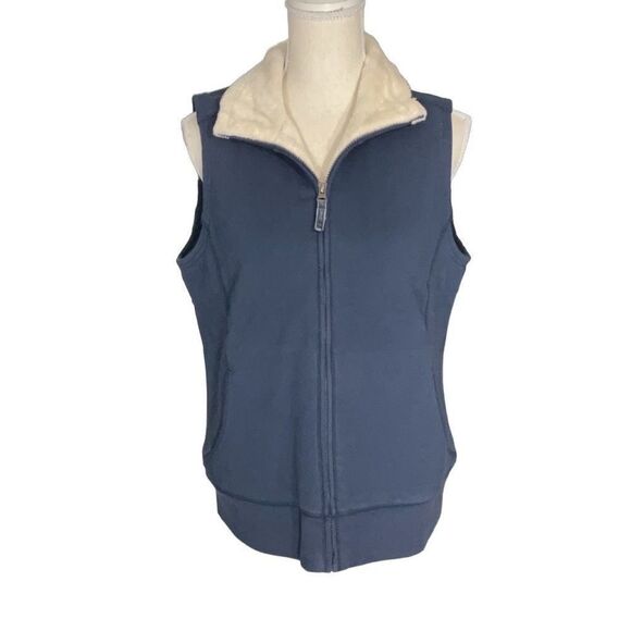 Womens L.L. Bean Blue Fleece Lined Mock Neck Full Zip Pockets Vest Size Medium - Picture 1 of 7